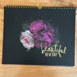 Beautiful New Day Floral Wall Calendar - Black with Pink Blooms